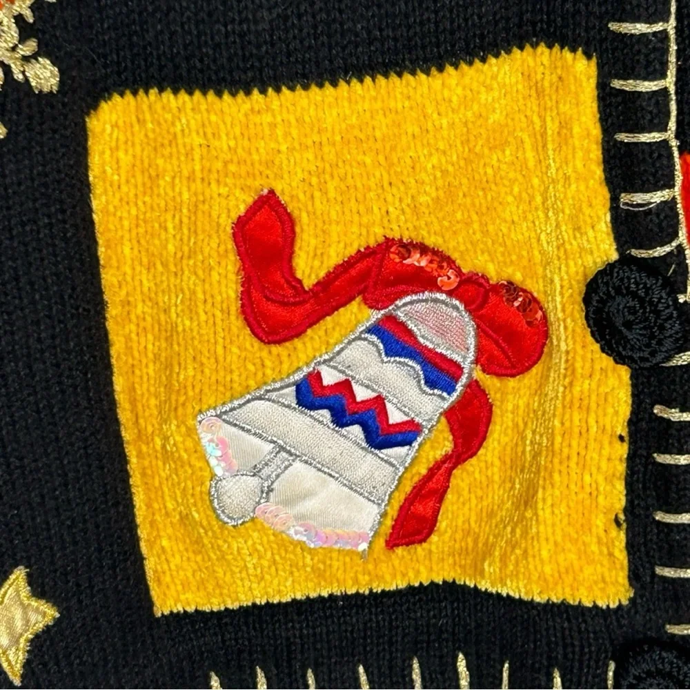 Vintage Patchwork Style Knit Christmas‎ Cardigan Sweater Vest - Women's Size 1X - Picture 4 of 12